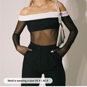 Princess Polly Black and White Off-Shoulder Mesh Top